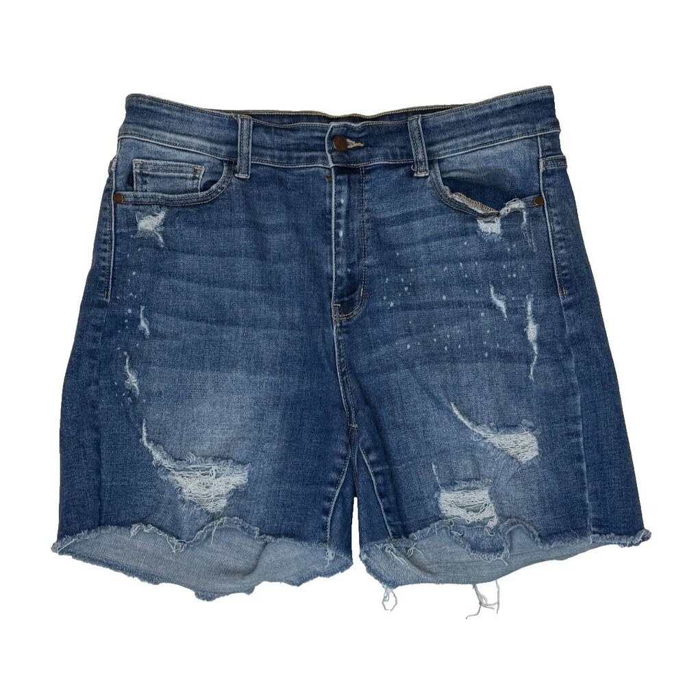 Judy Blue Los Angeles Distressed Cut Off Hems Blue Jean Shorts Women's 2XL